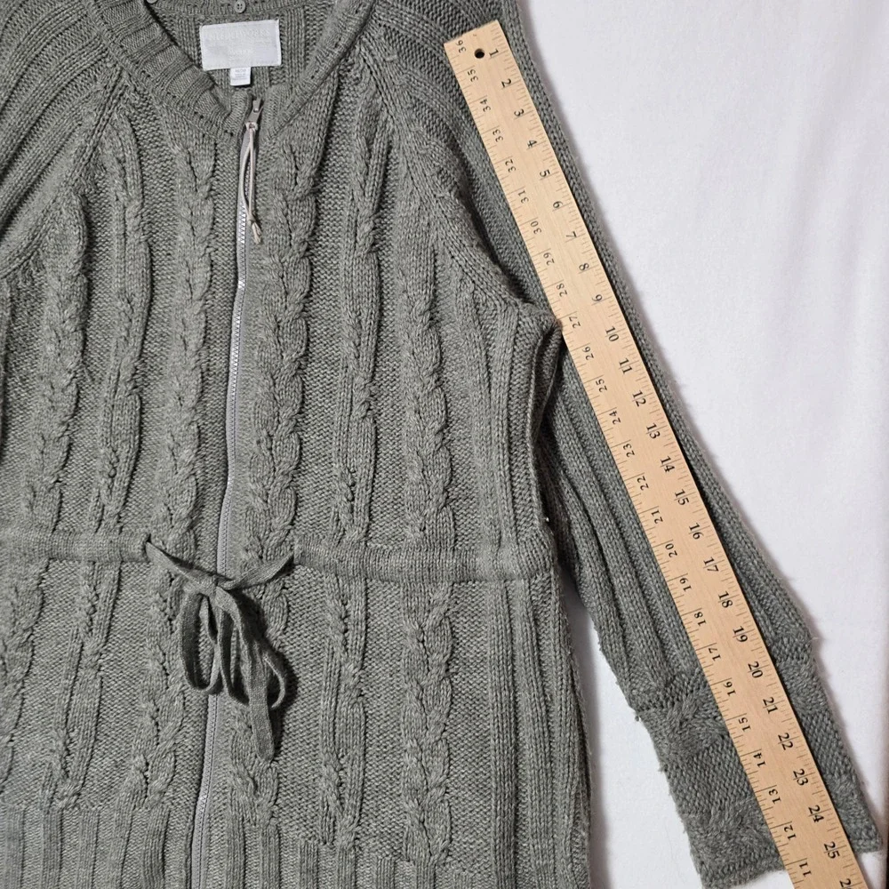Needleworks Cable Knit Cardigan Sweater Gray Tie Waist Pockets Womens Plus 18/20